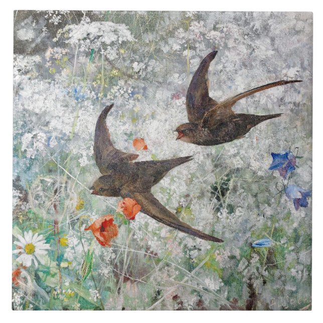 Vintage Birds Swift Spring Flight Ceramic Tile (Front)