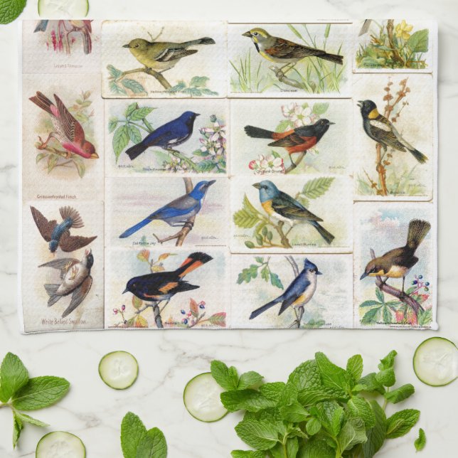 Vintage Birds Tea Towel (Folded)