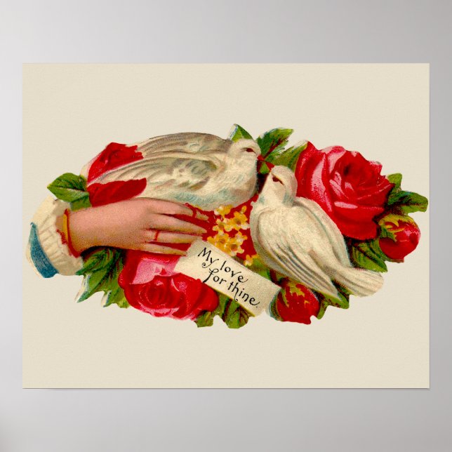 Vintage Birds Victorian Love Dove Classic Art Poster (Front)