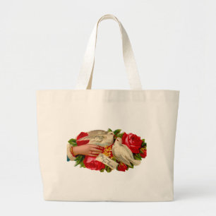 Vintage Birds Victorian Love Doves Large Tote Bag