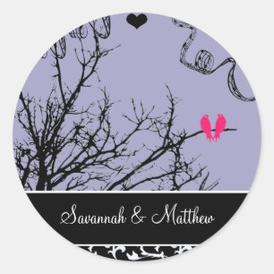 Vintage Birds Wedding Seal-choose background colou Classic Round Sticker