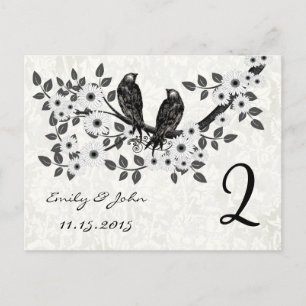 Vintage Birds Wedding Table Number Cards