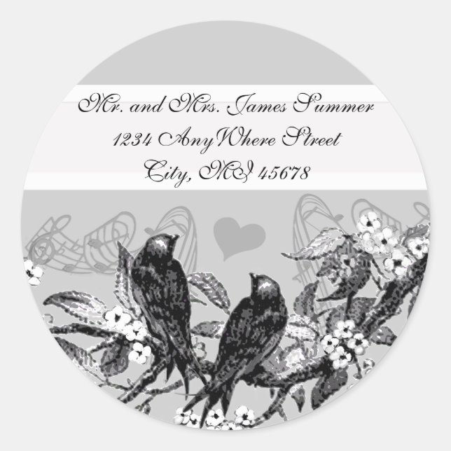 Vintage Birds White Flowers Wedding Stickers (Front)