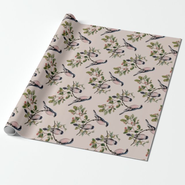Vintage Birds Wrapping Paper (Unrolled)