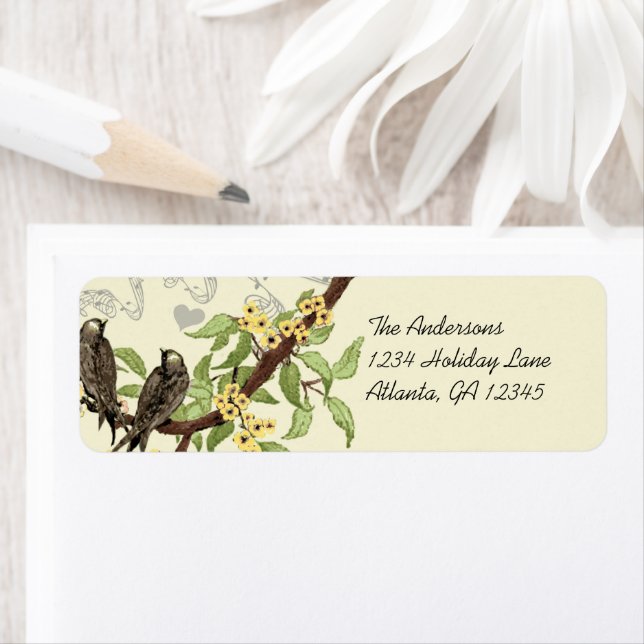 Vintage Birds Yellow flowering Branch Labels (Insitu)
