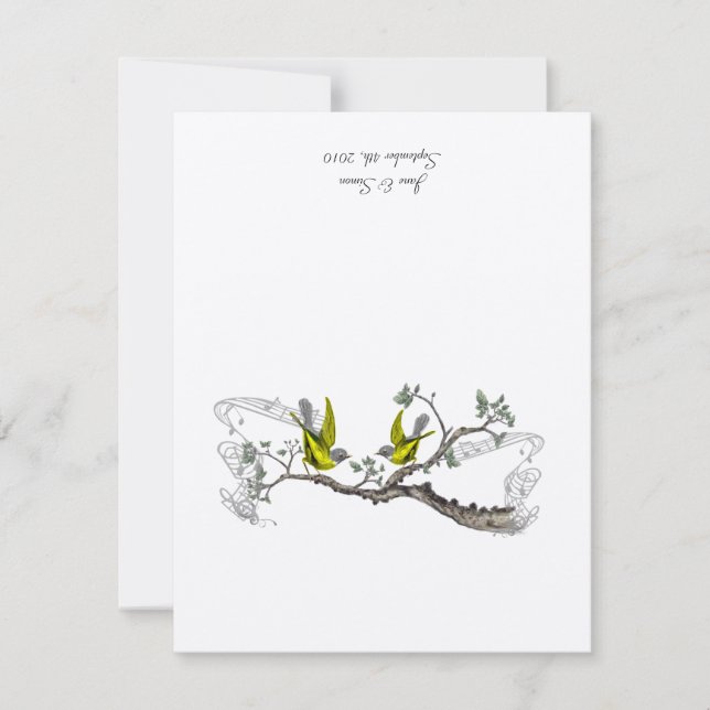 Vintage Birds Yellow & Grey Table Place Cards (Front)