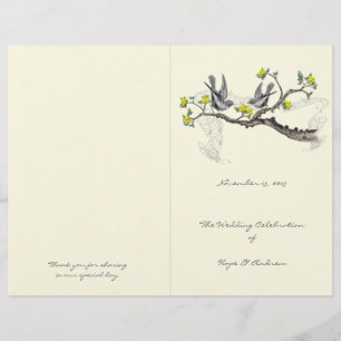 Vintage Birds Yellow & Grey Wedding Program