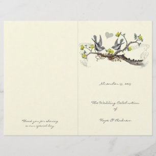 Vintage Birds Yellow & Grey Wedding Program