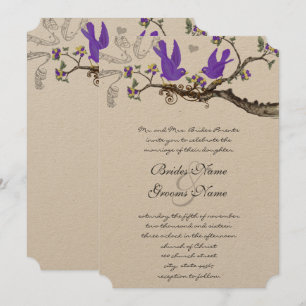 Vintage Birds Yellow & Purple Wedding Invite