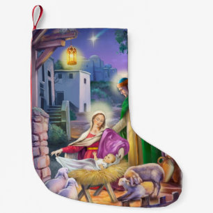 Vintage birth of Jesus scene Small Christmas Stocking