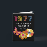 Vintage Birthday 1977 Retro Design for Friend Card<br><div class="desc">Born in 1977 Vintage Birthday for Friend. Vintage,  Classic,  You text on the cover. A retro butterfly,  LP record,  and flower are featured on the cover. Art,  image,  and verse copyright © Shoaff Ballanger Studios,  2022.</div>