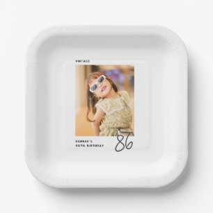 Vintage Birthday Any Age Personalised Photo Paper Plate