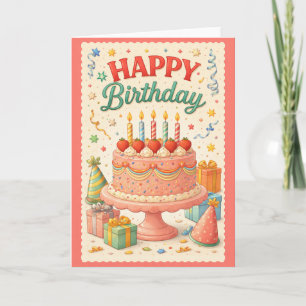 Vintage Birthday Cake Card Classic Festive