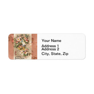 Vintage Birthday Card Greetings Floral Landscape Return Address Label