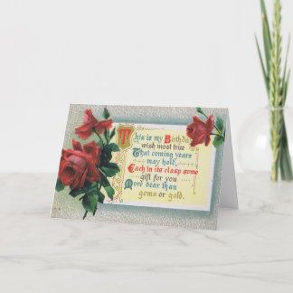 Vintage Birthday Card with Red Roses
