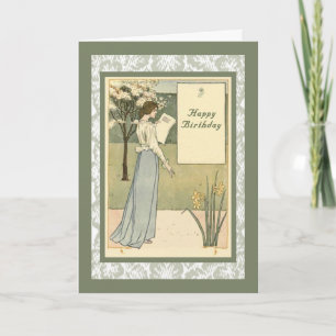 Vintage Birthday Card with Stylish Lady