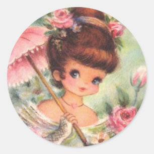 Vintage Birthday Flower Girl Classic Round Sticker