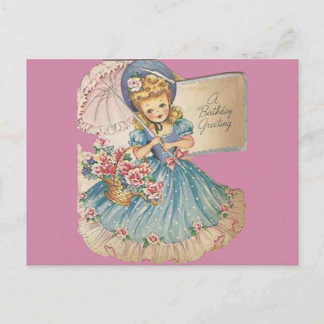Vintage Birthday Girl Greeting Postcard (Front)