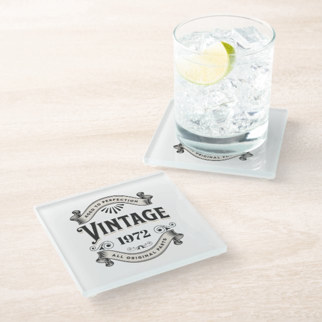 Vintage Birthday Glass Coaster (Angled)