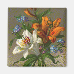 Vintage Birthday Greetings with Lily Flowers Magnet