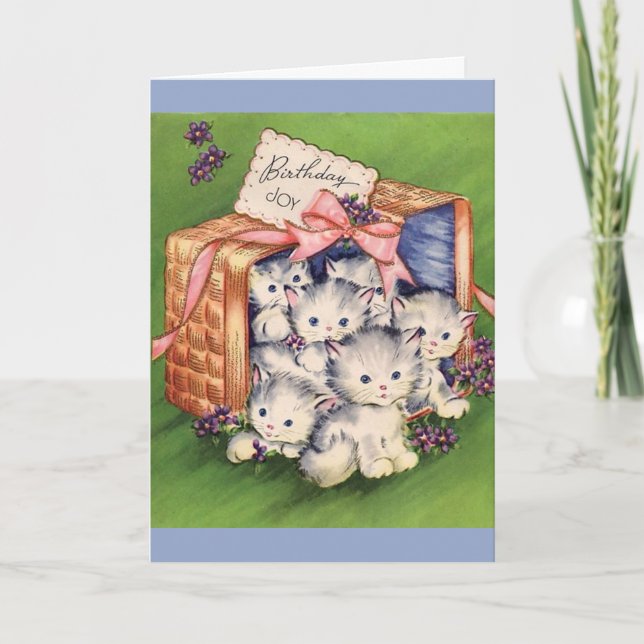 Vintage Birthday Joy - A Basket of Kittens, Card (Front)