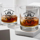 Vintage Birthday Name & Year Aged to Perfection Whiskey Glass<br><div class="desc">Introducing our personalised birthday whiskey glass- a timeless blend of vintage aesthetics and individualised charm. Featuring a decorative frame showcasing the custom birth year and the text “edition”. Customised name elegantly curves around the top of the frame. The phrase “aged to perfection” adds a touch of humour and sophistication. Elevate...</div>