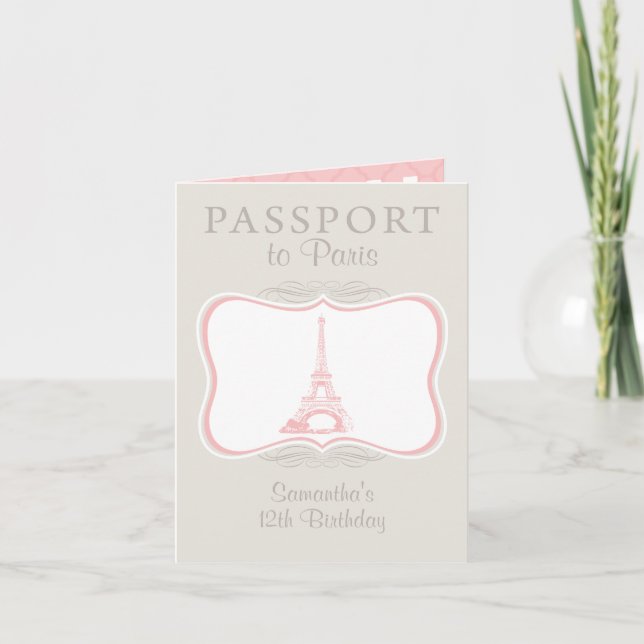 Vintage Birthday Paris Passport Invitation (Front)