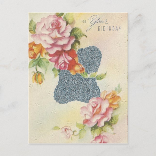 Vintage Birthday Pink Roses Postcard (Front)