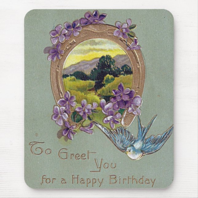 Vintage Birthday Postcard Printed In Germany Mouse Pad (Front)