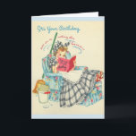 Vintage Birthday - Relax & Enjoy Your Day, Card<br><div class="desc">A vintage birthday card image features a woman who's been cleaning house. She sits down in a comfy chair to take a break and becomes engrossed in the newest thriller novel titled "Thriller Diller Birthday." The front of the card says, "It's your birthday. Hope you do nothing else but enjoy...</div>