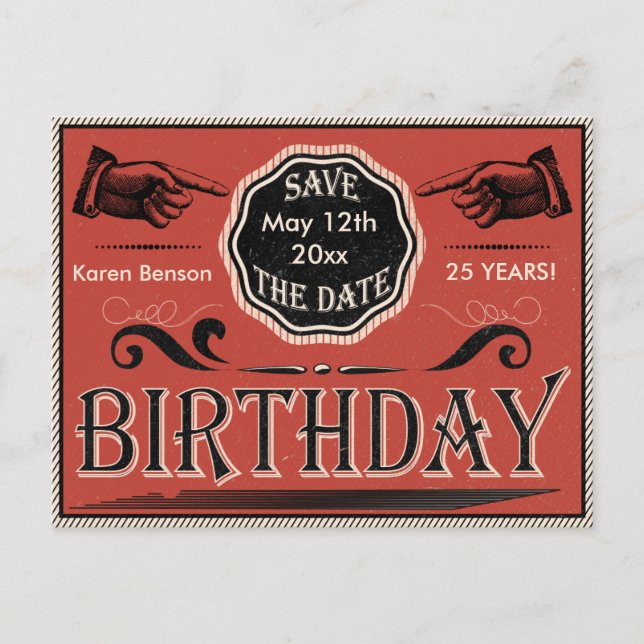 Vintage Birthday Save The Date Announcement Postcard (Front)