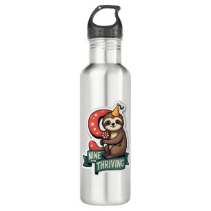 Vintage Birthday Sloth Girl Party Vector Design 2 710 Ml Water Bottle