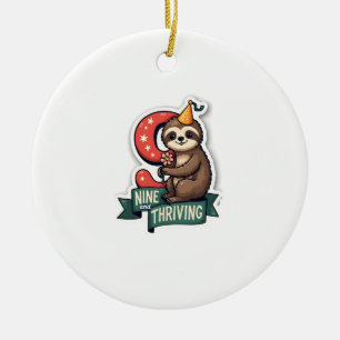 Vintage Birthday Sloth Girl Party Vector Design 2 Ceramic Ornament