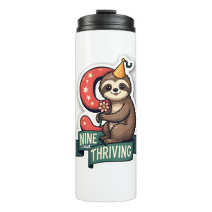 Vintage Birthday Sloth Girl Party Vector Design 2 Thermal Tumbler