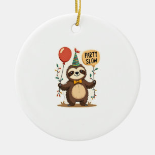 Vintage Birthday Sloth Retro Party Animal Design 2 Ceramic Ornament