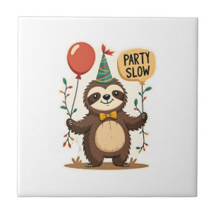 Vintage Birthday Sloth Retro Party Animal Design 2 Ceramic Tile