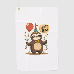 Vintage Birthday Sloth Retro Party Animal Design 2 Golf Towel