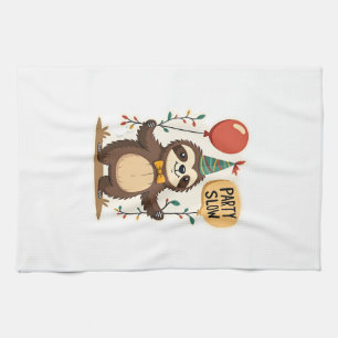 Vintage Birthday Sloth Retro Party Animal Design 2 Tea Towel