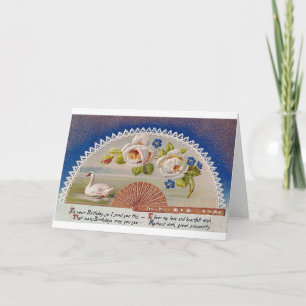 Vintage Birthday Swan Blue Postcard