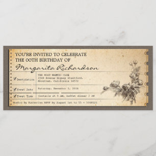 vintage birthday ticket invitations