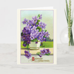 Vintage Birthday Wishes Purple Pansy Flowers Card