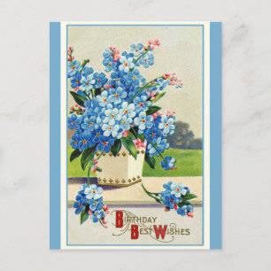 Vintage Birthday Wishes Retro Floral Postcard