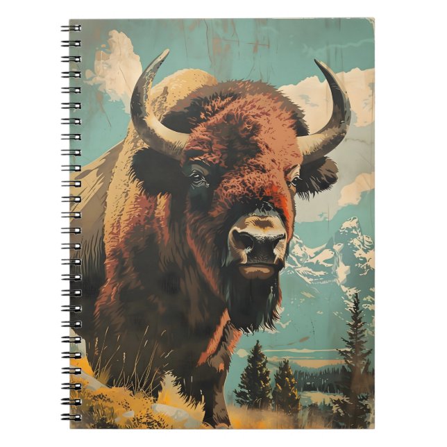 Vintage Bison Illustration Notebook (Front)
