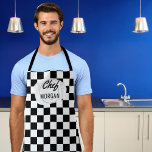 Vintage Bistro Black and White Chequerboard Mens Apron<br><div class="desc">This men's apron would be a wonderful household necessity for the kitchen, but it is suitable for a summer BBQ, work shop, etc. We put a lot of thought into this fun design to brighten up you chores. It's a black and white chequerboard vintage pattern often found in the bistros...</div>