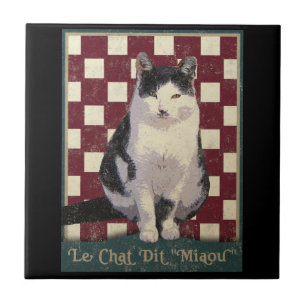Vintage Bistro Cat Ceramic Tile