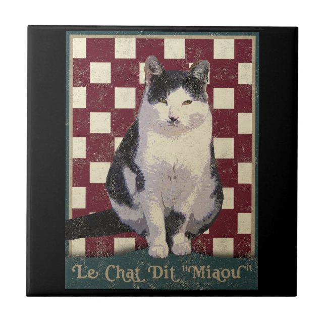 Vintage Bistro Cat Ceramic Tile (Front)
