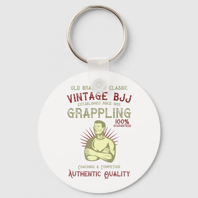 Vintage BJJ Retro Grappling Brazilian Jiu Jitsu Key Ring (Front)