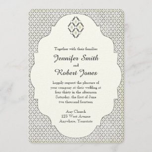Vintage Black and Cream Diamond Wedding Invitation