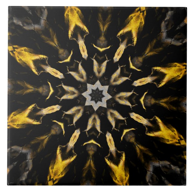 Vintage Black and Gold Abstract Ceramic Tile (Front)