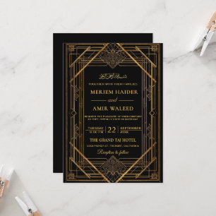 Vintage Black and Gold Art Deco Islamic weeding Invitation